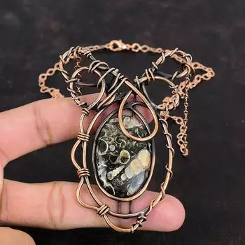 Turritella Agate Necklace Copper Wire Wrapped Adjustable Necklace Gemstone Copper Jewelry Handmade Necklace Wire Wrap Jewelry Gifts For Wife