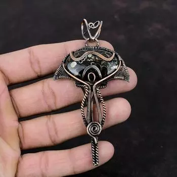 Turritella Agate Pendant Copper Wire Wrapped Gemstone Pendant Turritella Agate Jewelry Handmade Boho Pendant Copper Jewelry Anniversary Gift