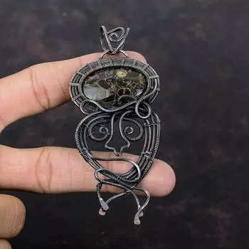 Turritella Agate Pendant Copper Wire Wrapped Pendant Turritella Agate Jewelry Gemstone Pendant Copper Jewelry Handmade Pendant Wedding Gift
