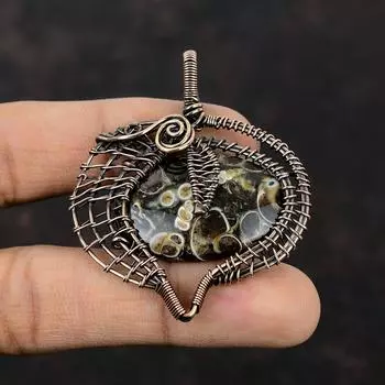 Turritella Agate Pendant Copper Wire Wrapped Pendant Handmade Pendant Copper Wire Jewelry Wrapped Gemstone Pendant Gift For Mom Boho Jewelry