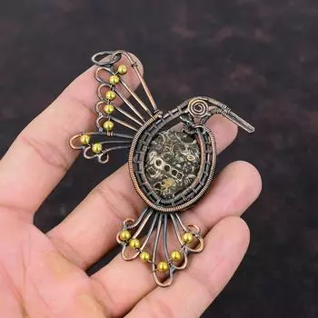Turritella Agate Pendant Copper Wire Wrapped Pendant Gemstone Pendant Bird Pendant Copper Jewelry Engagement Gift Handmade Wire Wrap Jewelry
