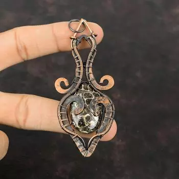 Turritella Agate Pendant Copper Wire Wrapped Pendant High Quality Gemstone Pendant Handmade Copper Wire Jewelry Wedding Gift Stylish Pendant