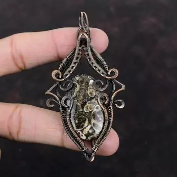 Turritella Agate Pendant Copper Wire Wrapped Pendant Turritella Agate Gemstone Jewelry Handmade Pendant Copper Wire Jewelry Pendant For Gift