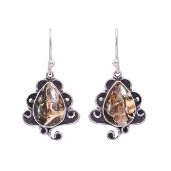 Turritella Agate - Wyoming 925 Sterling Silver Earring V9830, Brown Earring, Pear Earring, Valentin s Day Gift, Gift For Her, Birthday Gift, Handmade