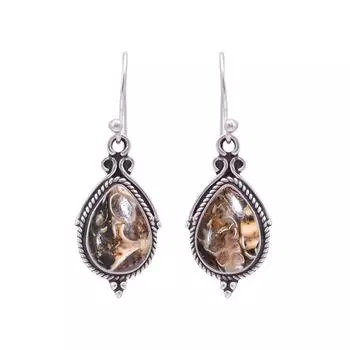 Turritella Agate - Wyoming 925 Sterling Silver Earring V9790, Brown Earring, Pear Earring, Valentin s Day Gift, Gift For Her, Birthday Gift, Handmade