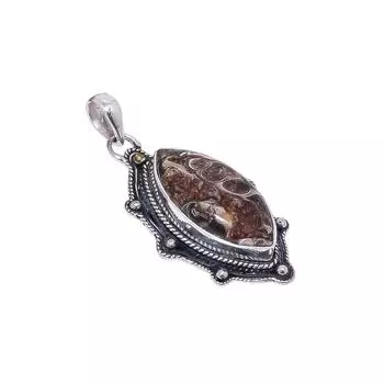 Turritella Agate - Wyoming 925 Sterling Silver Pendant V9042, Brown Pendant, Marquish Pendant, Valentin s Day Gift, Gift For Her, Birthday Gift, Handm