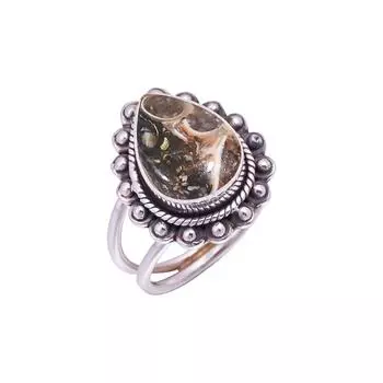 Turritella Agate - Wyoming Gemstone 925 Sterling Silver Ring V9470, Brown Ring, Pear Ring, Valentin s Day Gift, Gift For Her, Birthday Gift, Handmade