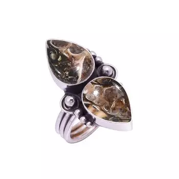 Turritella Agate - Wyoming Gemstone 925 Sterling Silver Ring V9390, Brown Ring, Pear Ring, Valentin s Day Gift, Gift For Her, Birthday Gift, Handmade