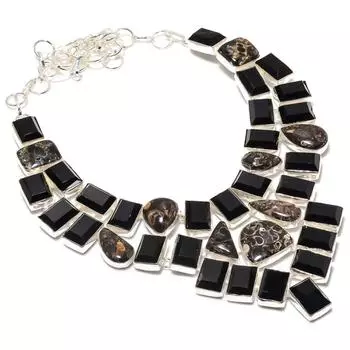 Ископаемая Туррителла, Ювелирное ожерелье из стерлингового серебра 925 пробы с черной шпинелью, 18 e1i71