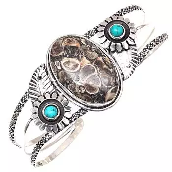 Turtela Jasper Gemstone Антикварные серебряные ювелирные изделия Браслеты-манжеты 7 Регулируемые