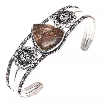 Turtela Jasper Gemstone Антикварные серебряные ювелирные изделия Браслеты-манжеты 7 Регулируемые