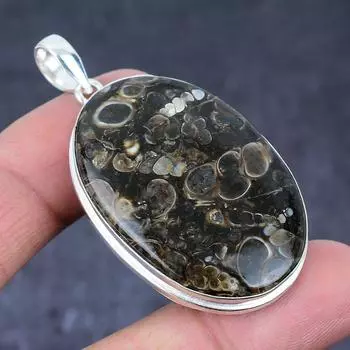 Turtilla Fossil Gemstone Handmade 925 Sterling Silver Jewelry Pendant 2.25 E1B62