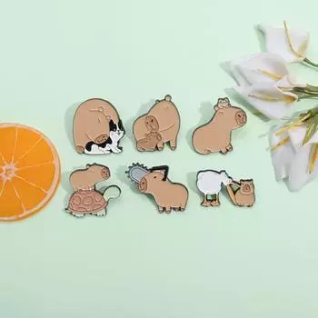 Turtle Capybara Brooch Cat Animals Pins Mini Cartoon Enamel Pins Gift Style F