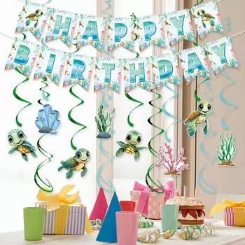 Turtle-themed Birthday Party Decoration Set Flag-pulling Spiral Birthday Party Decoration Venue Arrangement