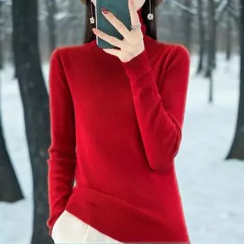 Turtleneck sweater with slim-fit bottoming shirt, soft waxy pile collar sweater M