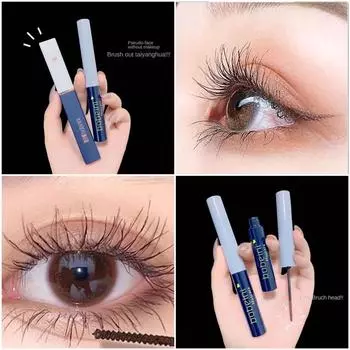 Тушь для ресниц Тонкая, с длинными завитками, густая, не размазывается. Новая натуральная тушь для ресниц, быстросохнущая основа, тонкая насадка-кисть, долговечная, водонепроницаемая, для студенческого макияжа, косметические товары. чёрный