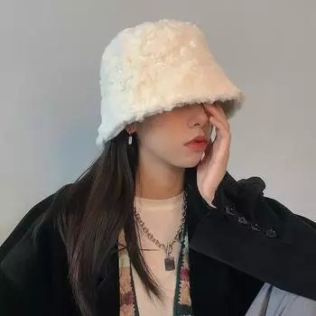 TUshu/ins wind~ нишевая плюшевая рыбацкая шапка детская осенне-зимняя модная теплая защитная шапка-ведро темперамент универсальный M56-58cm чёрный