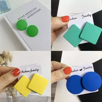 Тусклые польские серьги с геометрической формой, ювелирные изделия, 1 пара цветных квадратных серег с геометрической формой, круглые, специальные 3.3cm