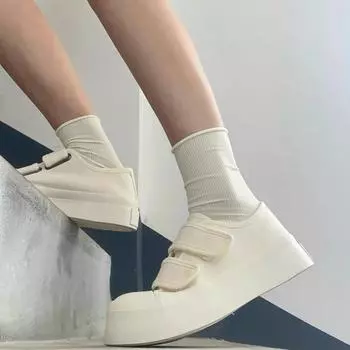 Tutu Song, молочные fufu маленькие белые туфли на липучках женские летние универсальные белые туфли на толстой подошве с большим носом 35 белый