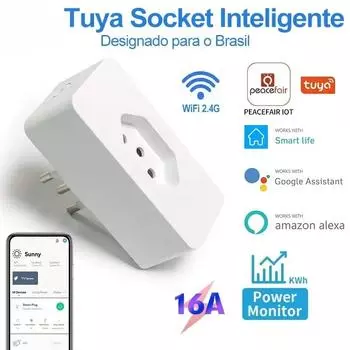 Tuya 16A Brazil Standard WiFi Smart Plug Controlled Home Smart Life APP Remote Compatible Smart Socket for Google Home Alexa белый