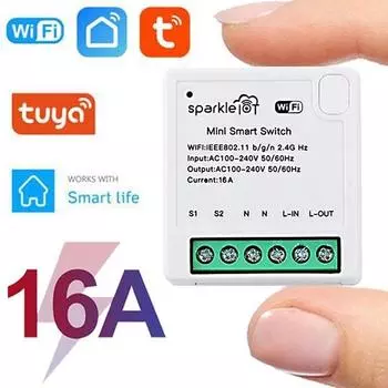 Tuya 16A Мини Wi-Fi модуль умного переключателя Поддержка двухстороннего управления умным домом DIY универсальный выключатель работает с Alexa Google Home WiFi Version белый