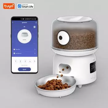 Tuya 2.4G Wi-Fi 3L Автоматические кормушки для домашних животных, управление через приложение, план кормления, для кошек и щенков, кормушка для собак с миской из нержавеющей стали чёрный
