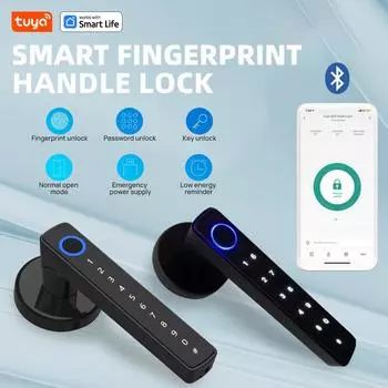 Tuya BLE Дверной замок с отпечатком пальца, цифровой электронный замок с паролем/ключом/аварийной зарядкой через USB/управлением на небольшом расстоянии через приложение other