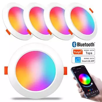 Tuya Bluetooth LED Downlight 10W/15W Smart Ceiling Lights RGB CW+WW Dimmable Recessed LED Spot Lamp Work With Smart Life 1PCS