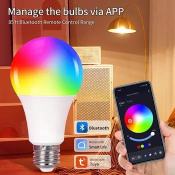 Tuya Bluetooth Smart LED Bulb Lights E27 9W 110V 220V LED Lamp Управление с помощью приложения Dimmable для освещения спальни, гостиной 1PCS
