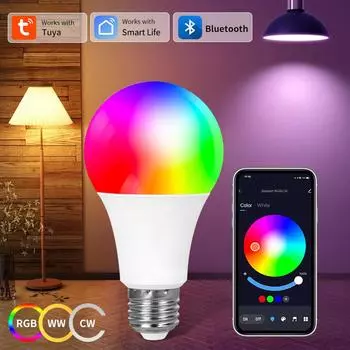 Tuya Bluetooth Smart LED Bulb Lights E27 18W 15W 9W RGB Lamp Управление через приложение Таймер Голосовое управление Работает с Alexa Google Home Yes