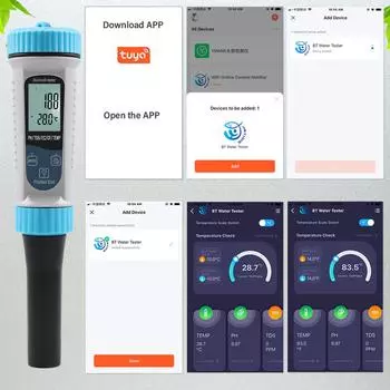 Tuya BT 5in1 Многофункциональный цифровой тестер качества воды Портативный высокоточный контроль качества воды разноцветный