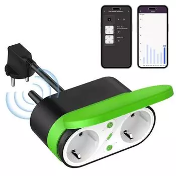 Tuya Двойная розетка для улицы, водонепроницаемая розетка для улицы, розетка Wi-Fi для улицы- зелёный