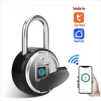 Tuya Fingerprint Lock Household Lock Мобильный пульт дистанционного управления Разблокировка Bluetooth Электронный замок из цинкового сплава Водонепроницаемый чёрный