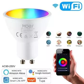 Tuya GU10 WIFI Smart LED Лампы RGB CW White 400LM Диммируемые Лампы Smart Life APP Управление Лампочка Работает Для Alexa Google