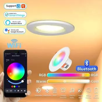 Tuya LED Downlight Wifi Alexa Smart Home Alice Yandex Google Встраиваемый потолочный светодиодный точечный светильник 110 В 220 В Диммируемая RGB-лампа Wifi (2.4G wifi)