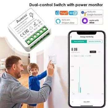 Tuya MINI Smart Switch 2-позиционный переключатель управления 16A Датчик автоматизации умного дома Tuya работает с Alexa Google Home