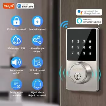 Tuya Smart Home WiFi Lock Бесключевой входной замок с сенсорной клавиатурой Управление через приложение Водонепроницаемый класс IP54 Оповещение о низком заряде батареи