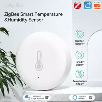 Tuya Smart Home ZigBee Датчик температуры и влажности Внутренний термометр Монитор Работает с Alexa Google Smart Life ZigBee2mqtt