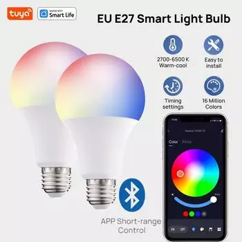 Tuya Smart LED Bulb E27 Bluetooth APP Control Dimmable Timing Energy Saving Lamp for Living Room Спальня Decoration Party Light белый