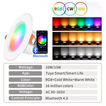 Tuya Smart LED Downlight Recessed Bluetooth Downlight Dimmable Color Changer Spot Lamp 10W 15W Smart Life APP Control 1pcs downlight