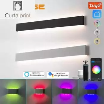 Tuya Smart LED RGB настенный светильник прямоугольный регулируемый вверх-вниз бра туалетный столик приложение голосовое управление зеркало передние настенные светильники приспособление Black Shell