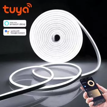 Tuya Smart Life App Control WiFi LED Neon Strip Light 12V Neon Tape Car Kitchen Room Backlight Decor Работает с Alexa Google Home European Power Plug&2m синий