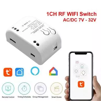 Tuya Smart Life App WIFI Switch Контроллер открывания гаражных ворот DC7-32V AC85-250V Модуль реле приемника RF для Alexa Google Home 12v