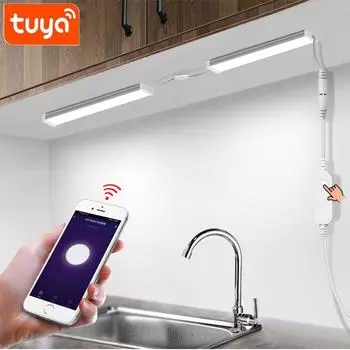 Tuya Smart Life DC12V 30/40/50CM Светодиодный светильник для шкафа Wi-Fi приложение и голосовое управление Освещение кухонной лампы работает с Alexa/Google Home с вилкой европейского стандарта 1PCS 30CM/EU Plug белый