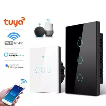Tuya Smart Life Light Switch WiFi Touch Sensor Smart Switch App Remote Control No Neutral Wire 110V 220V For Alexa Google Home AC100V-250V