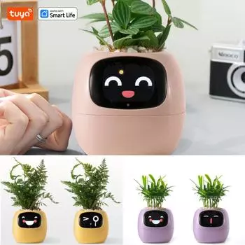 Tuya Smart Life Planter, бесконечное веселье, более 49 насыщенных выражений, 7 интеллектуальных датчиков, чипы AI делают выращивание растений простым и увлекательным светло-розовый