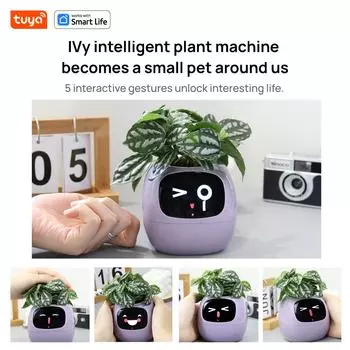 Tuya Smart Life Planter, бесконечное веселье, более 49 насыщенных выражений, 7 интеллектуальных датчиков, чипы AI делают выращивание растений простым и увлекательным светло-зеленый