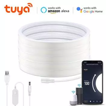 Tuya Smart Life WiFi 5 В USB светодиодная неоновая лента высокая яркая неоновая лента с регулируемой яркостью Alexa Google Voice пульт дистанционного управления для декора комнаты 1M Kit