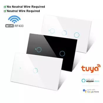 Tuya Smart Life WiFi светодиодный переключатель света приложение 433RF Alexa голосовой пульт дистанционного управления сенсорный переключатель совместимый нейтральный провод \ без нейтрального провода 1-Gang