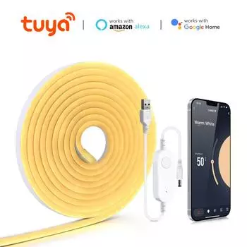 Tuya Smart Life WiFi USB 5V неоновая светодиодная лента с регулируемой яркостью светодиодная лента неоновая лента вывеска настенный декор комнаты Alexa Google голосовое управление 1m белый